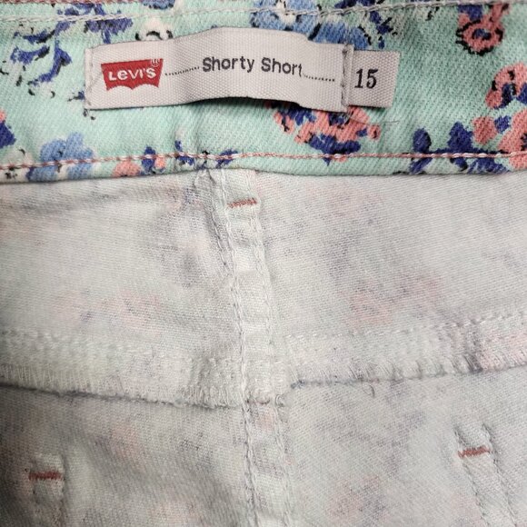 Levi's Green Blue Pink Floral Shorty Shorts Size 15 Low Rise y2k Style - Picture 4 of 8